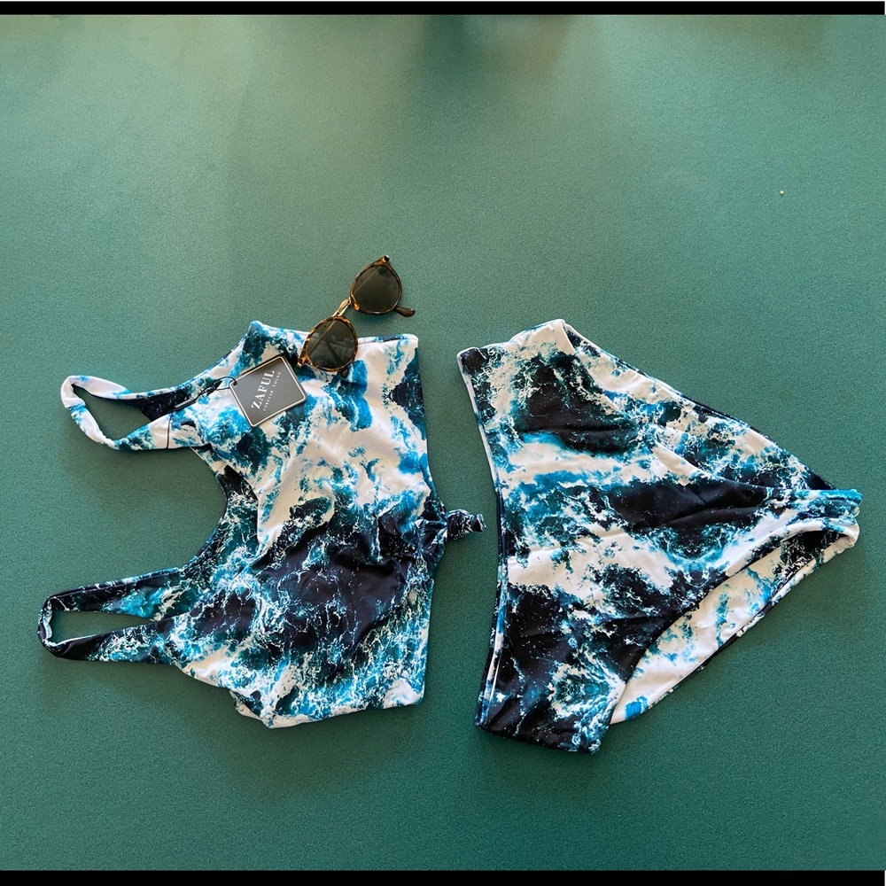 Zaful high waisted bikini blue